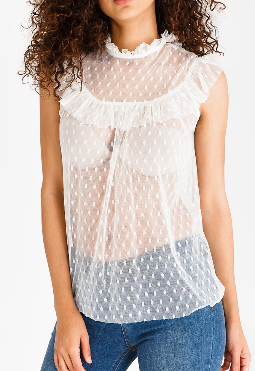 STYLE REPUBLIC - Frill Mesh Blouse Off White