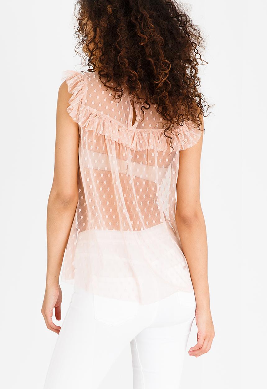 STYLE REPUBLIC - Frill Mesh Blouse Pale Pink