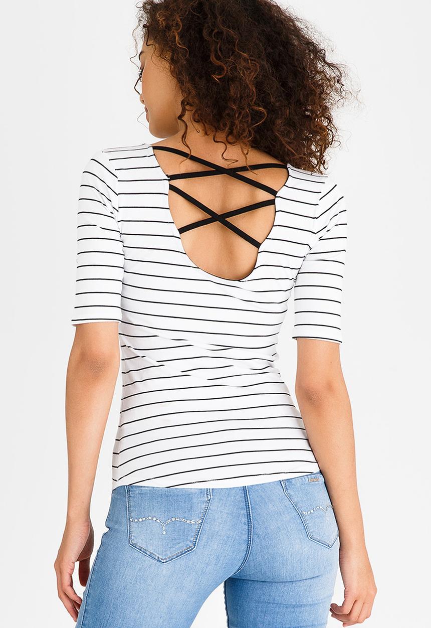 SISSY BOY - Stripe Tee with Sequins Detail Black and White