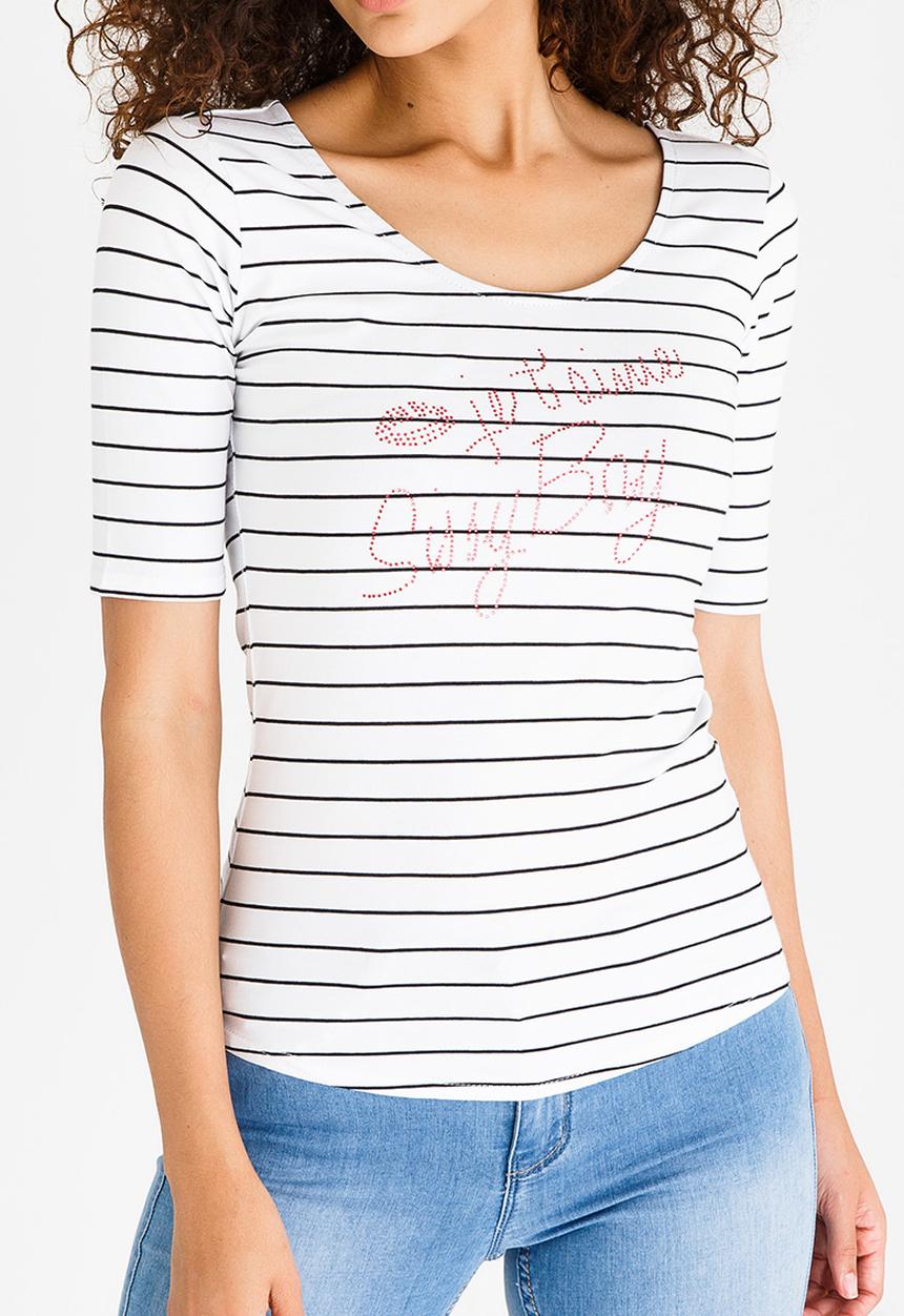 SISSY BOY - Stripe Tee with Sequins Detail Black and White