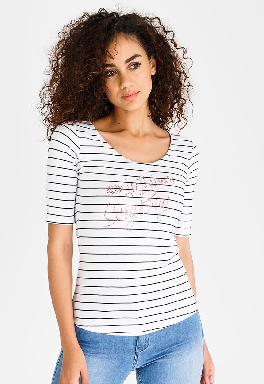 SISSY BOY - Stripe Tee with Sequins Detail Black and White