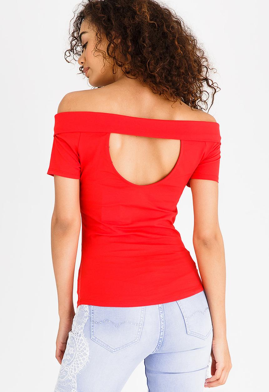 SISSY BOY - Bardot Embellishment Top Red