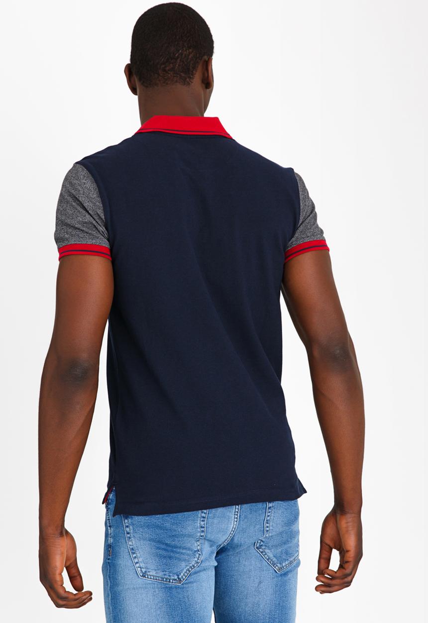 POLO - Blocked Pique Golfer Navy