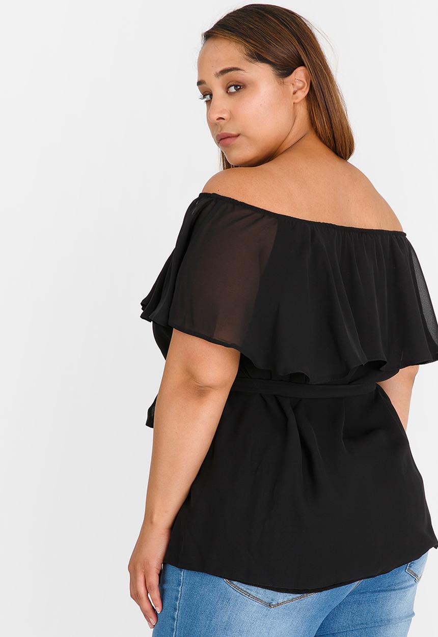 Marique Yssel - Off-shoulder Frill Top Black