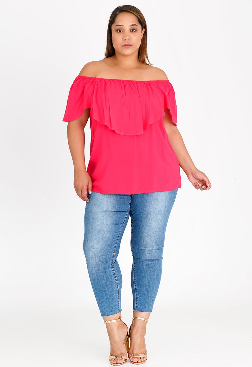 edit Plus - Front Frill Top Mid Pink