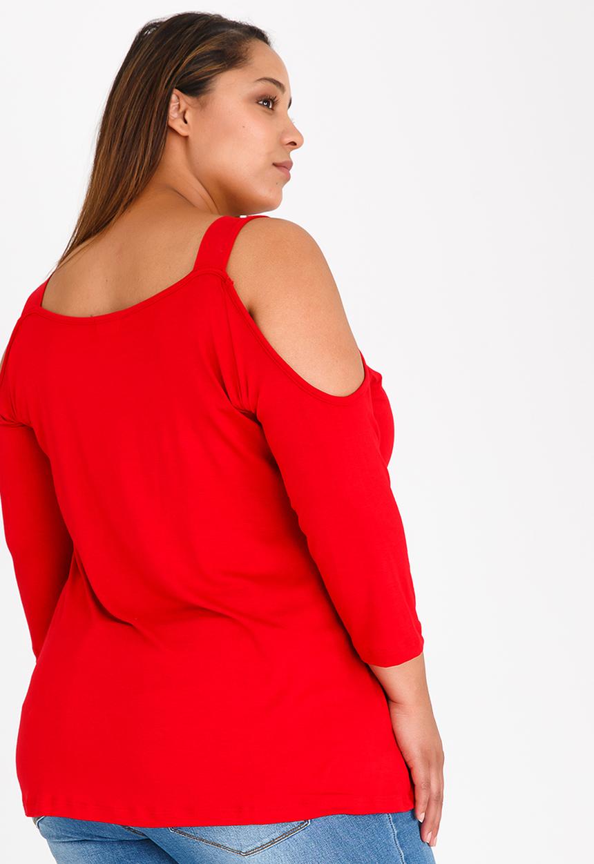edit Plus - Broad Strap Cold Shoulder Tshirt Red