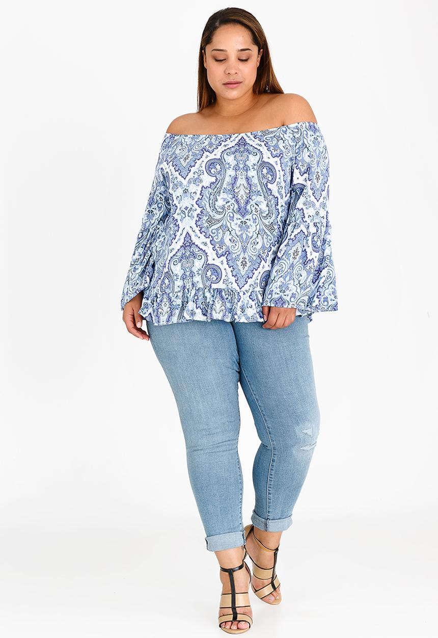 edit Plus - Off the Shoulder Blouse Blue