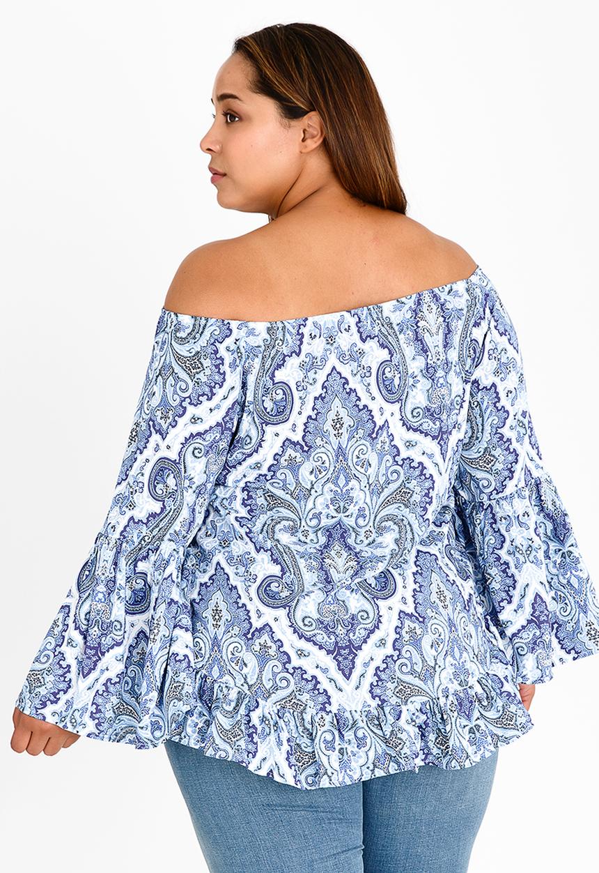 edit Plus - Off the Shoulder Blouse Blue