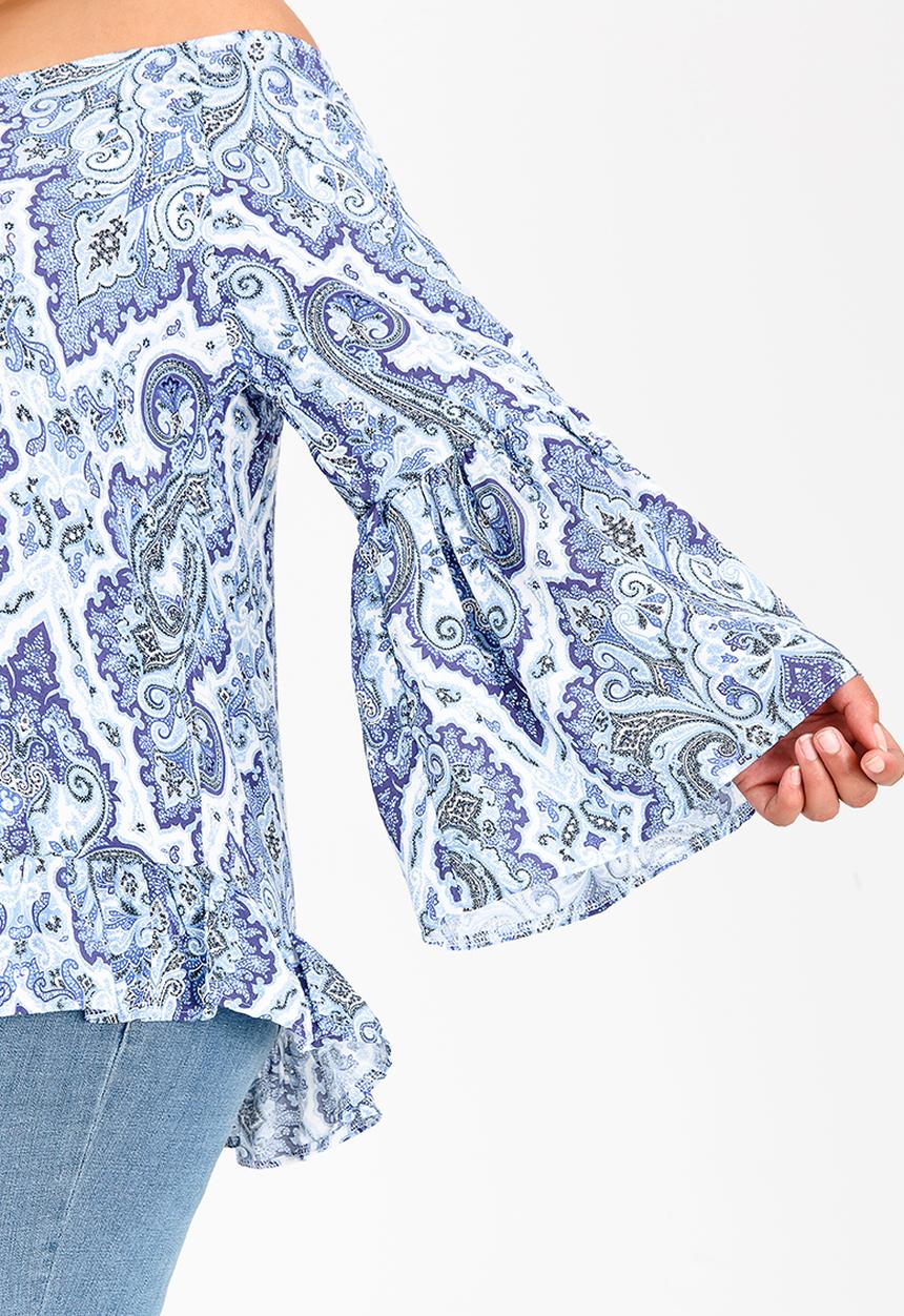 edit Plus - Off the Shoulder Blouse Blue