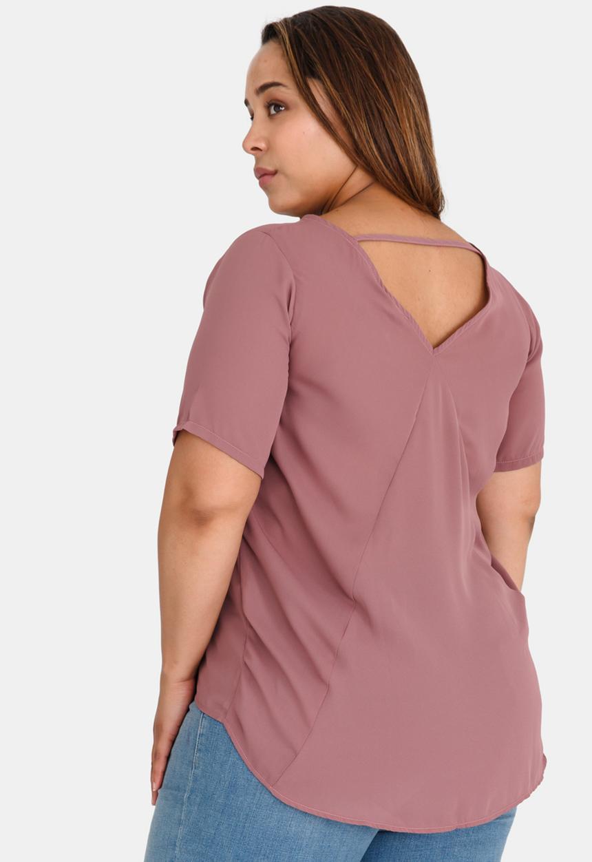 edit Plus - V-neck Back Woven Tee Mid Pink