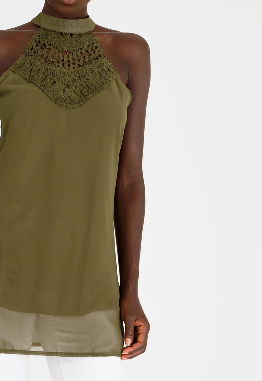 edit - Halter Neck Tunic Khaki Green