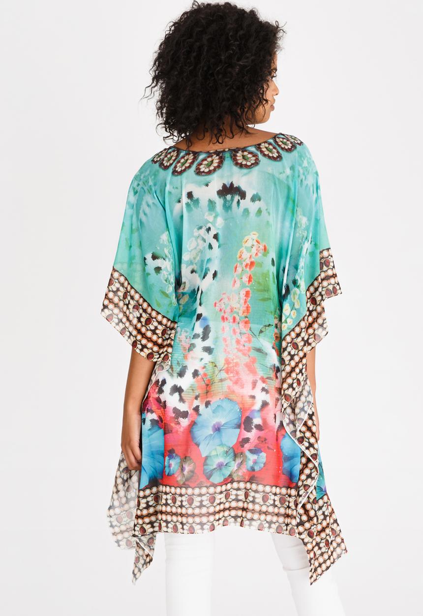 cath.nic - Printed Jewelled Kaftan Top Green