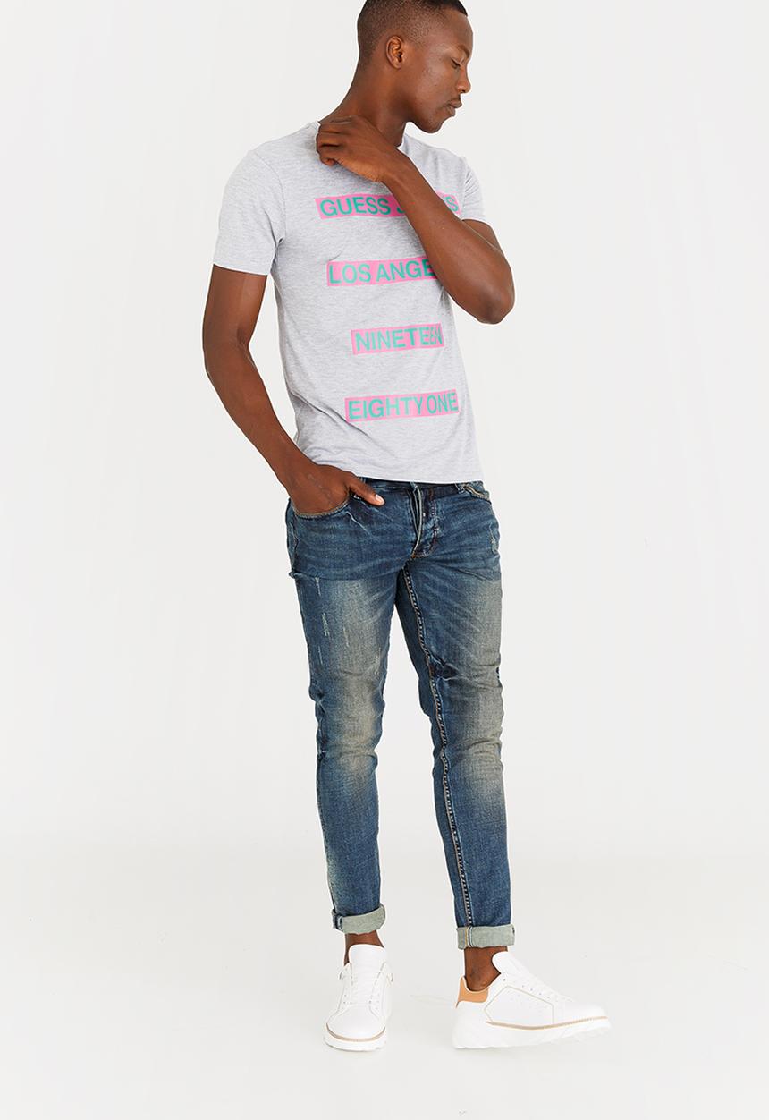 GUESS - Basic Orange Pop Crew Tee Grey Melange