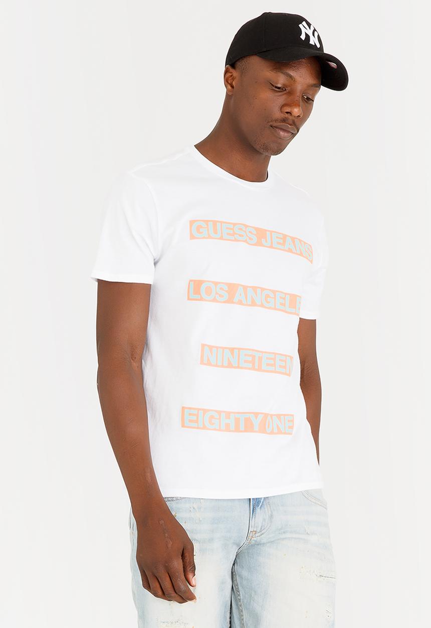 GUESS - Basic Orange Pop Crew Tee White