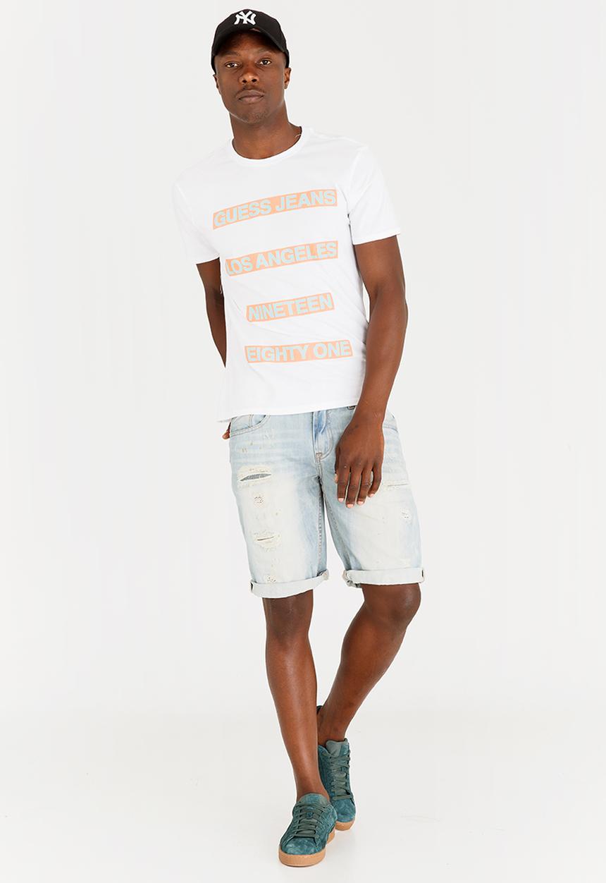GUESS - Basic Orange Pop Crew Tee White