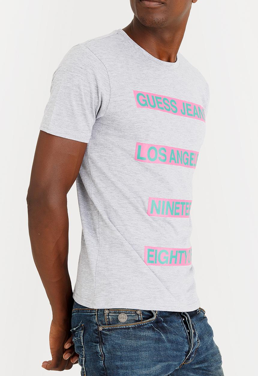 GUESS - Basic Orange Pop Crew Tee Grey Melange
