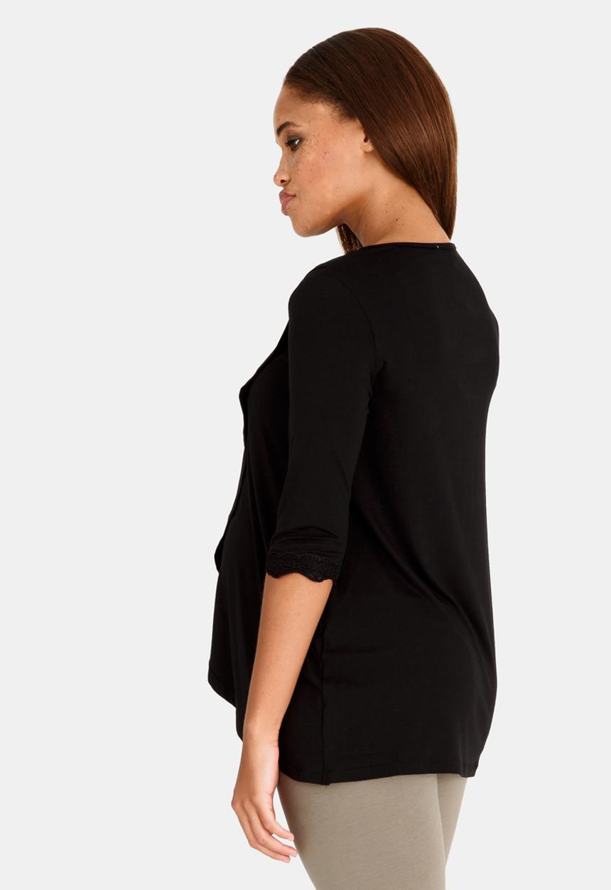 edit Maternity - Nursing Top with Lace Hem Detail Black