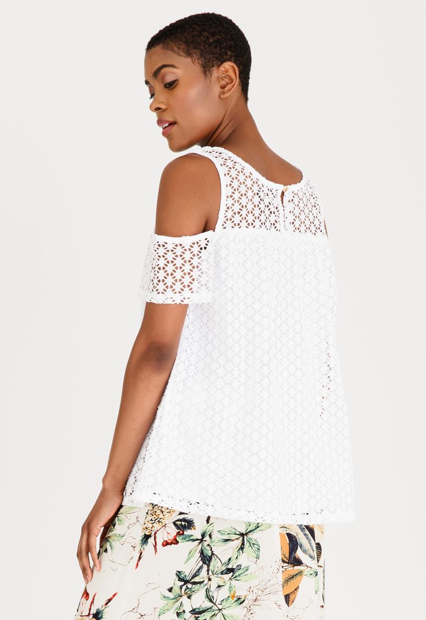 cath.nic - Lace Bardot Sleeve Top White