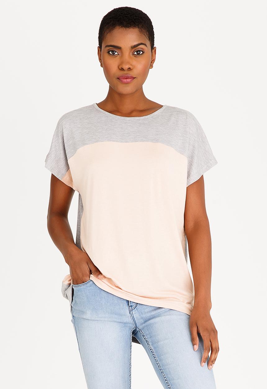 edit - Colour block top - grey & pink 