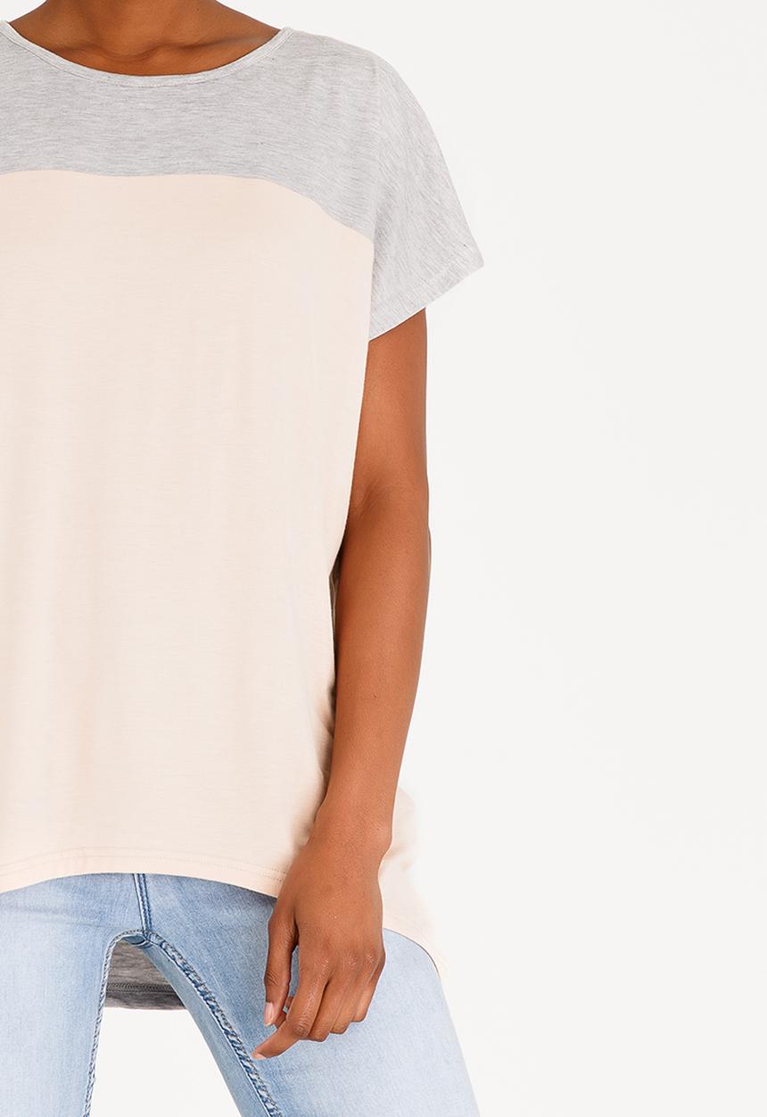 edit - Colour block top - grey & pink 