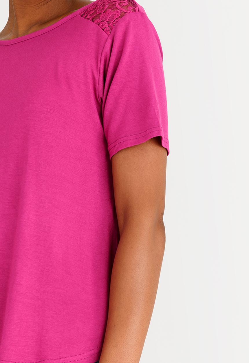 edit - Lace Inset T-shirt Magenta