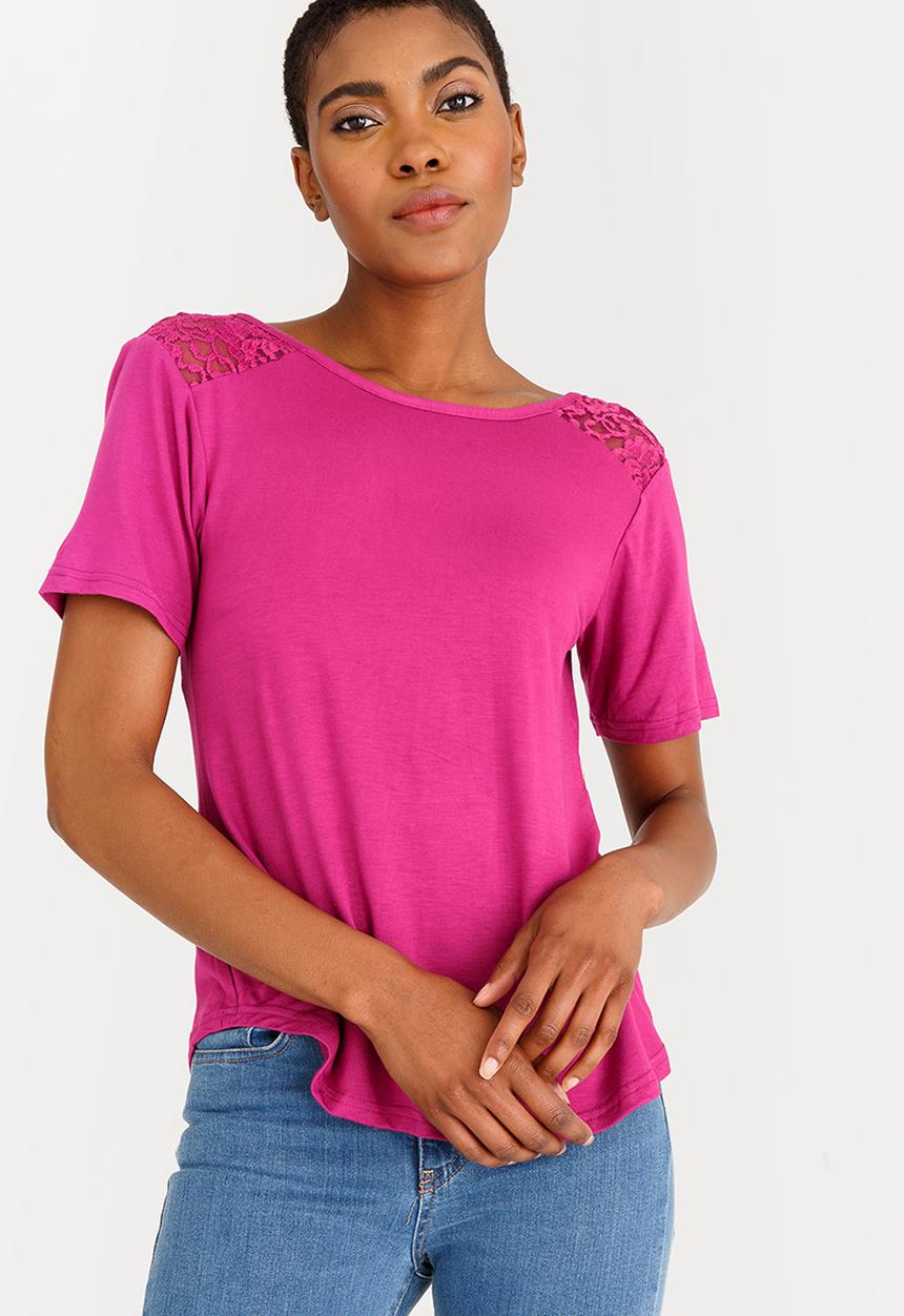 edit - Lace Inset T-shirt Magenta