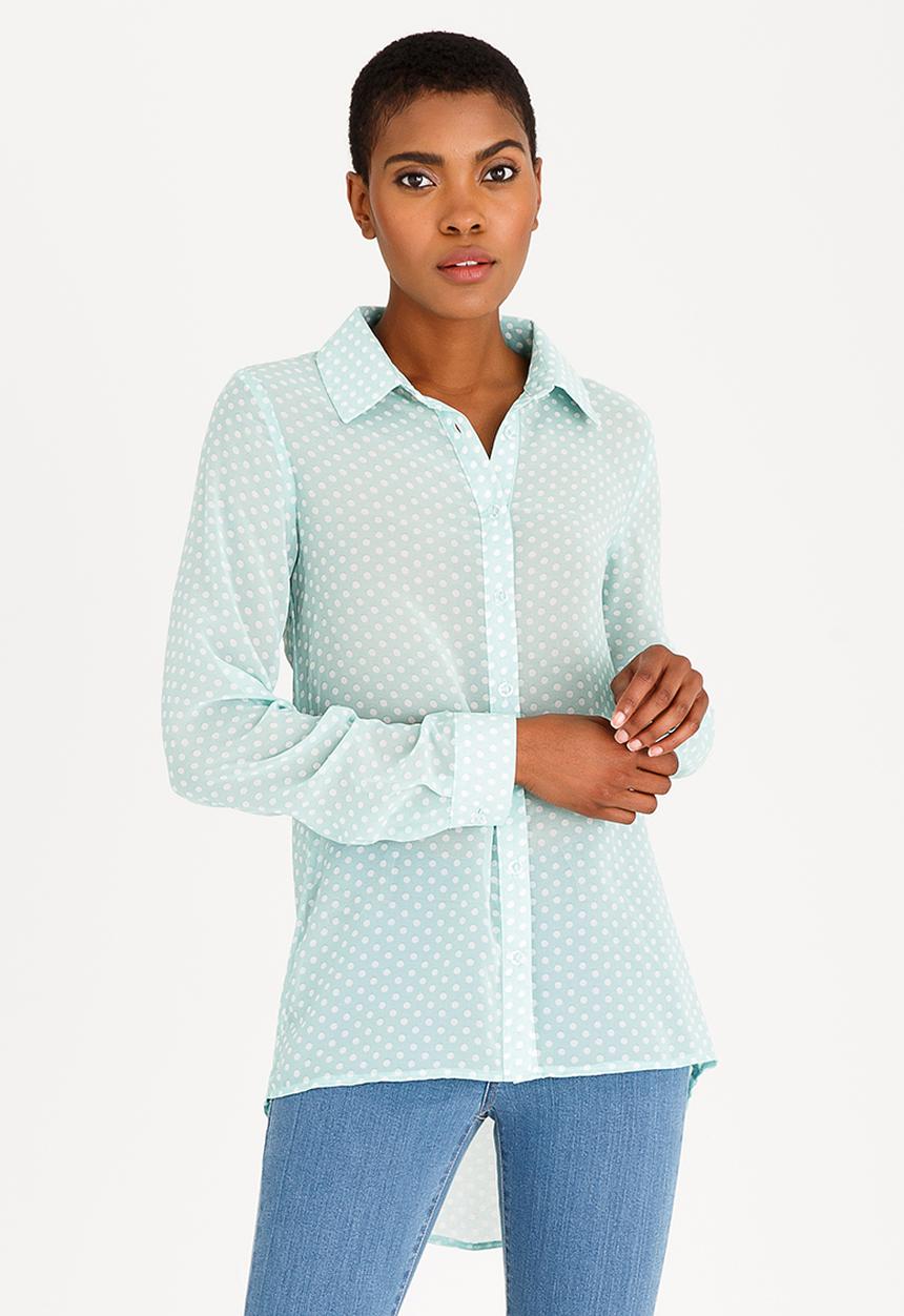 edit - Long Sleeve Button Down Blouse Mint