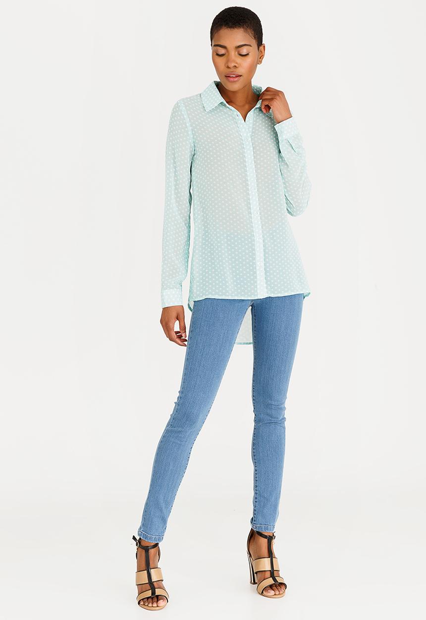 edit - Long Sleeve Button Down Blouse Mint