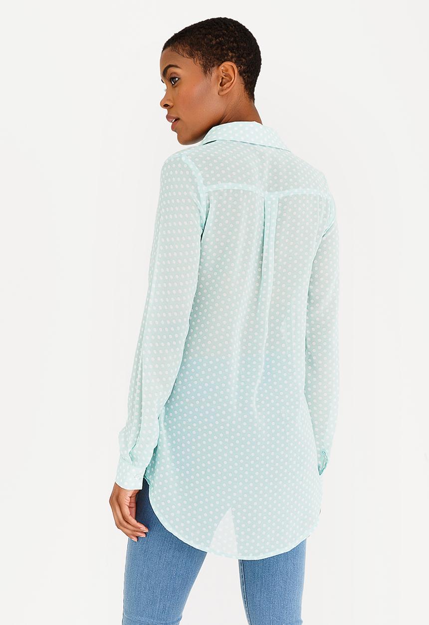 edit - Long Sleeve Button Down Blouse Mint