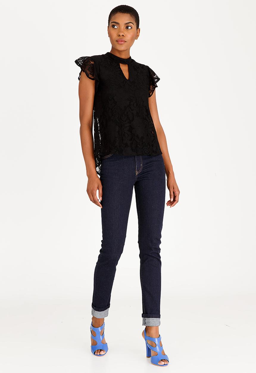 edit - Choker Neckline Lace Blouse Black