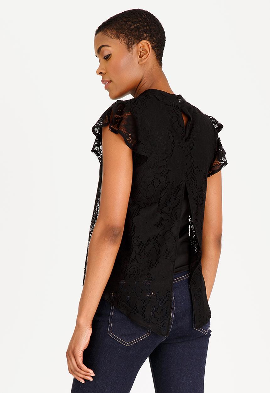edit - Choker Neckline Lace Blouse Black