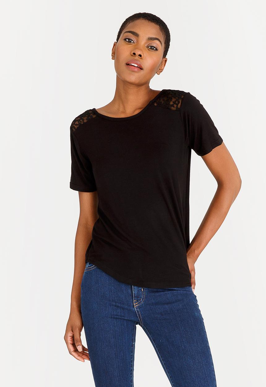 edit - Lace Inset T-shirt Black