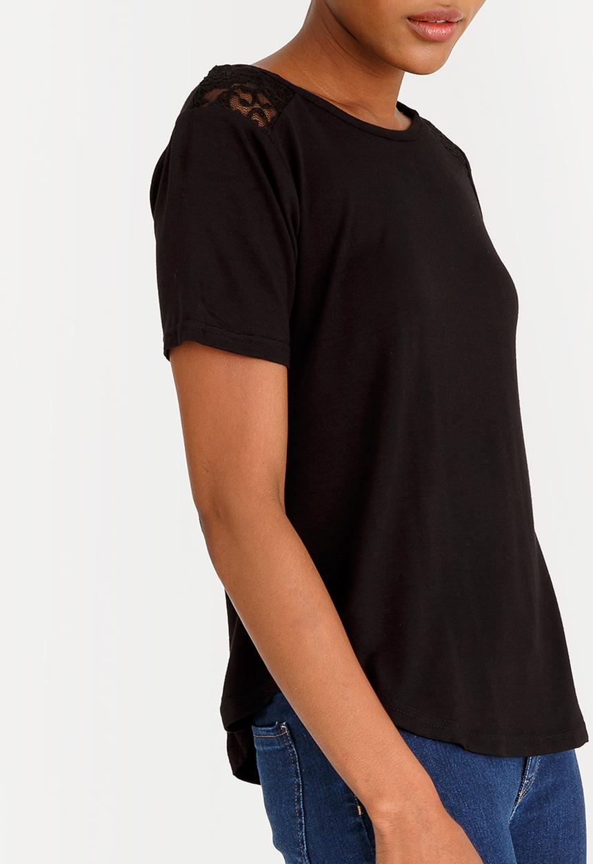 edit - Lace Inset T-shirt Black