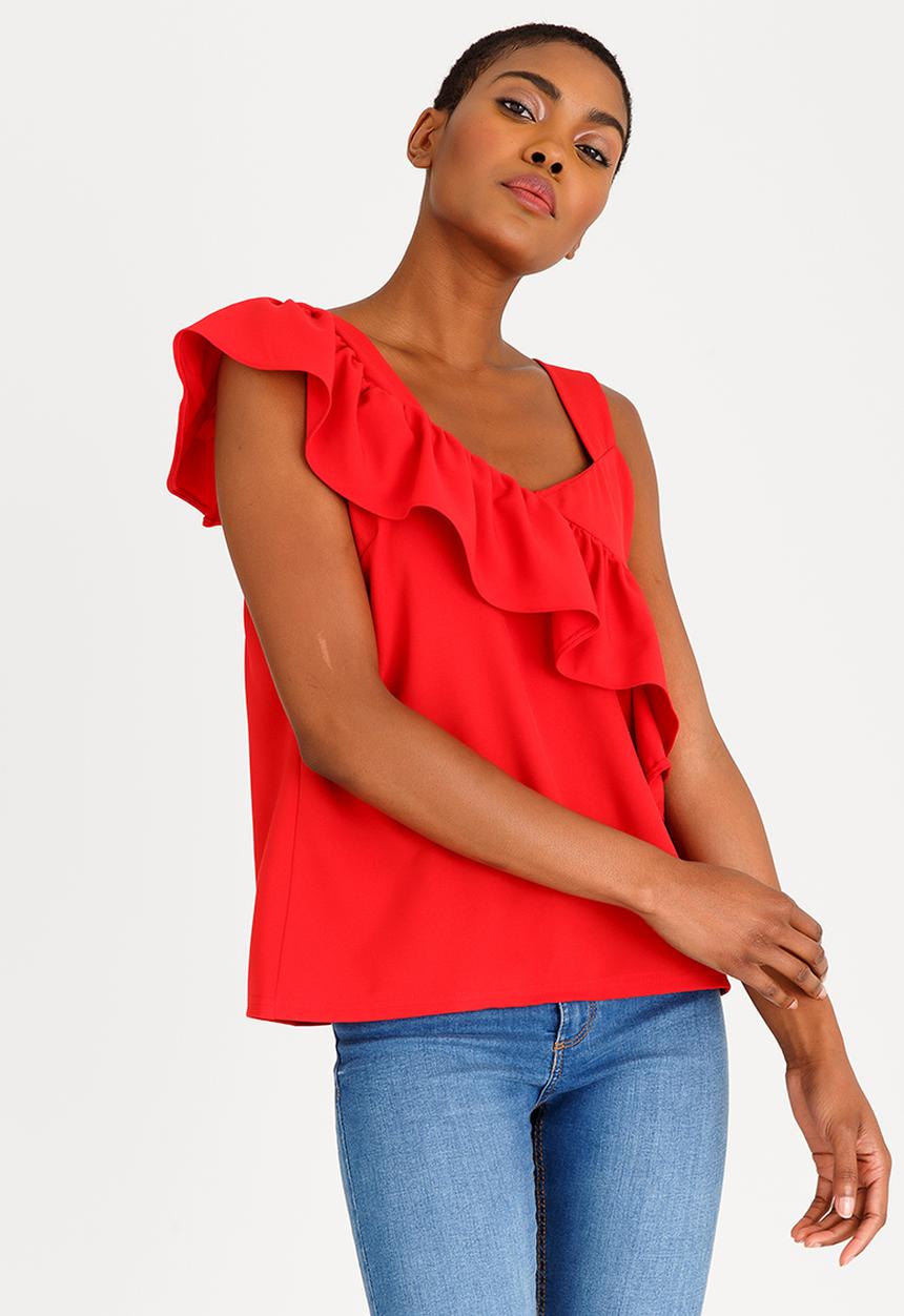STYLE REPUBLIC - Frill Detail Tank Top Red