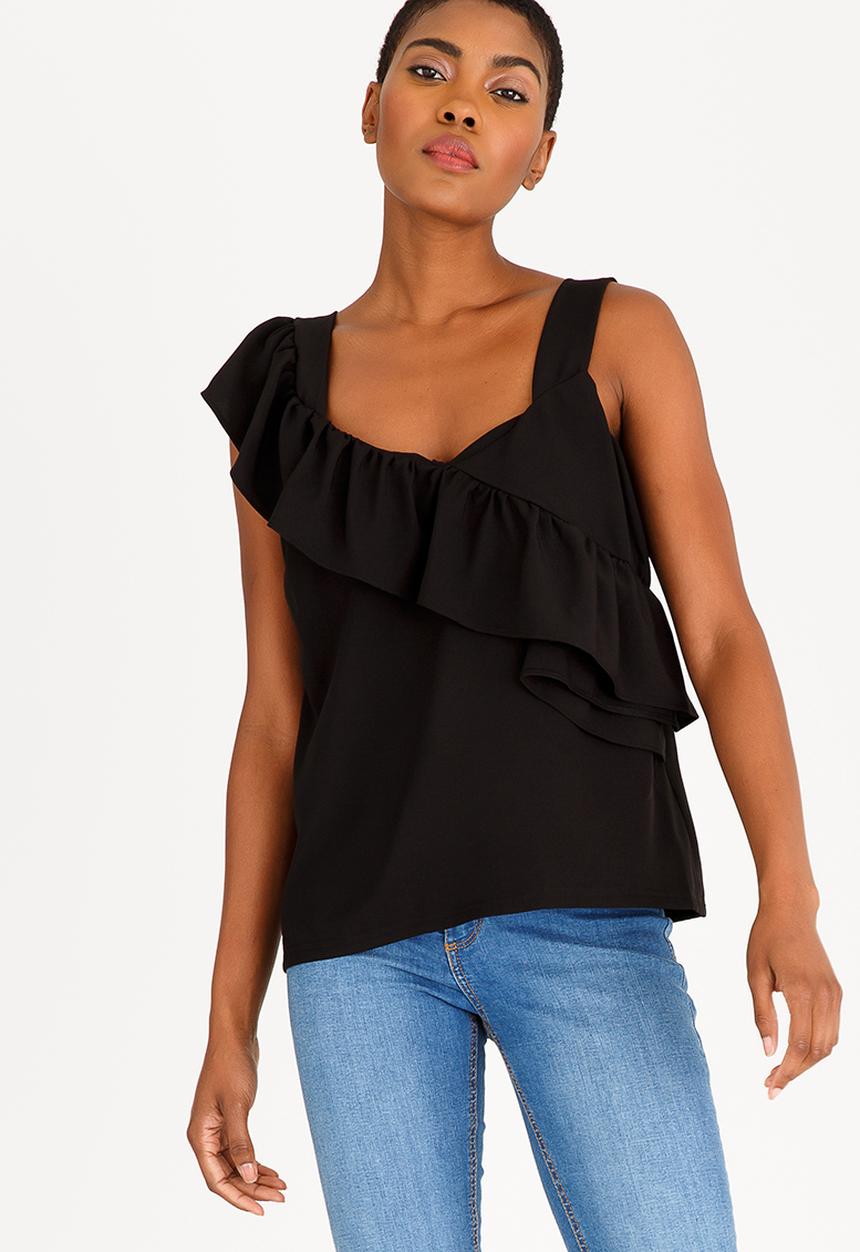 STYLE REPUBLIC - Frill Detail Tank Top Black