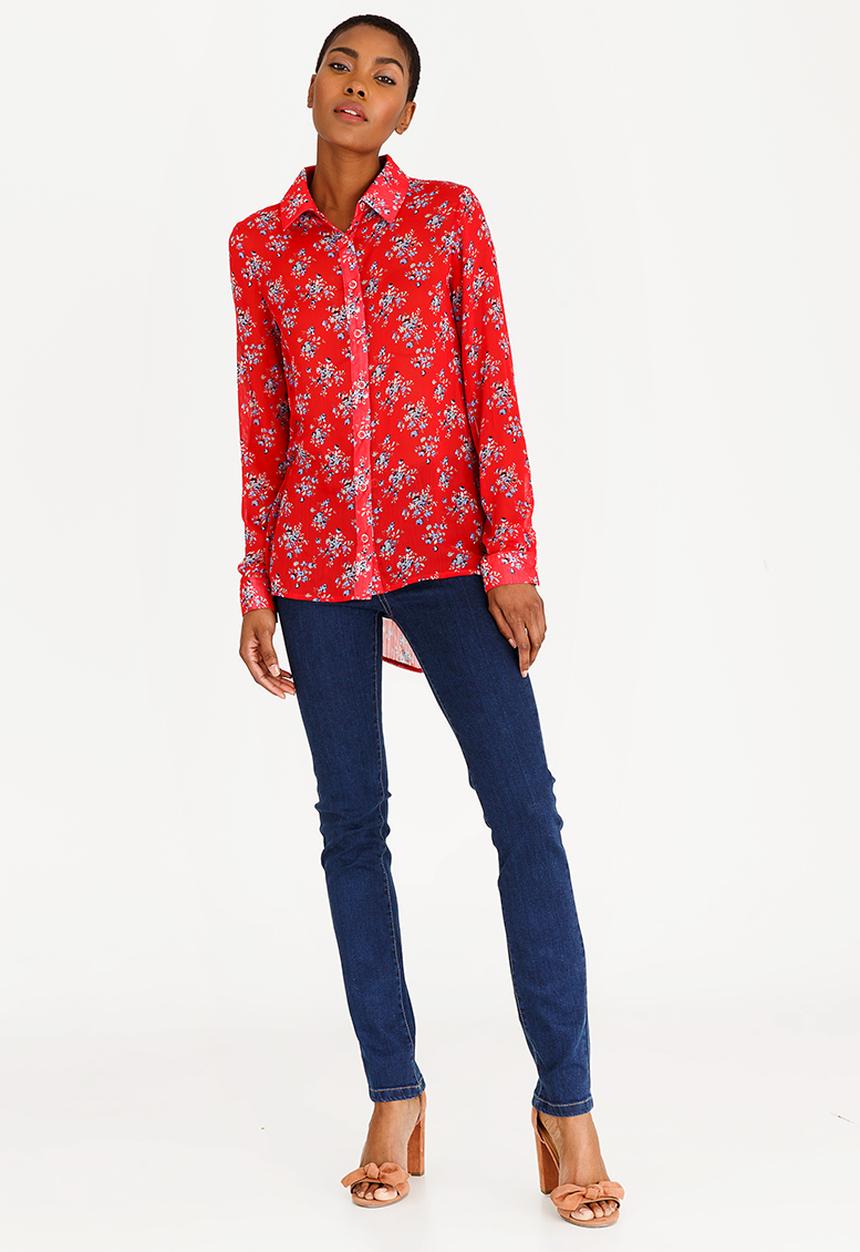 edit - Long Sleeve Button Down Blouse Red