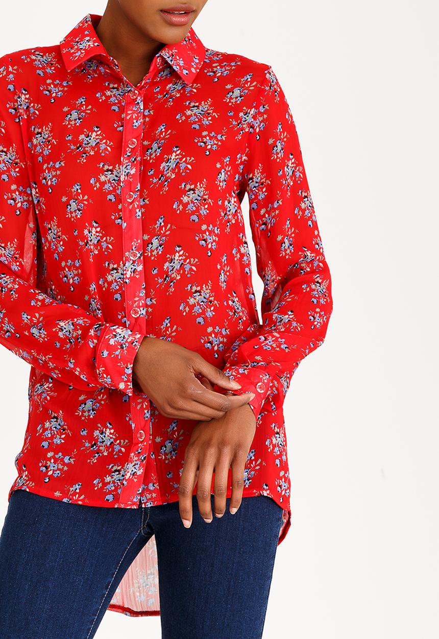 edit - Long Sleeve Button Down Blouse Red