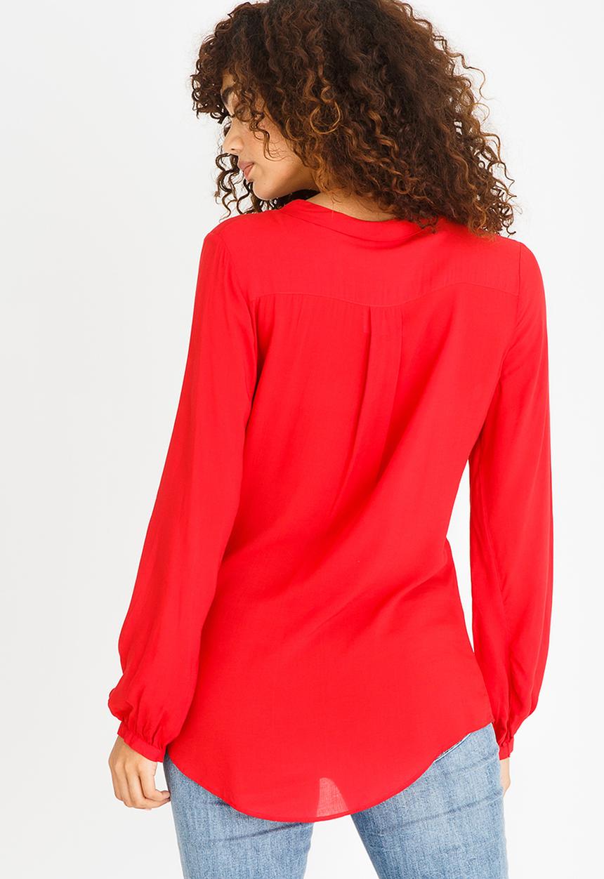 edit - Long Sleeve Kitty Bow Blouse Red