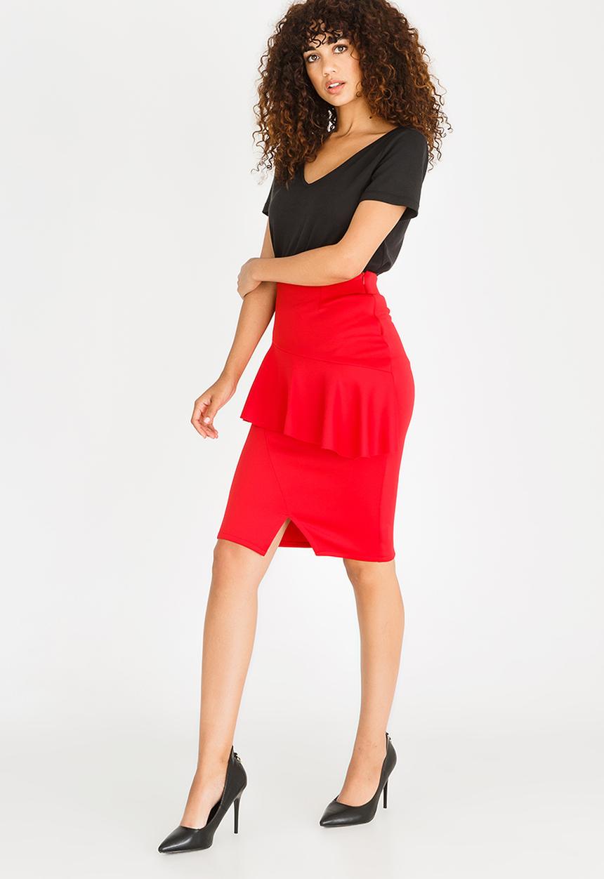 edit - Frill Detail Pencil Skirt Red