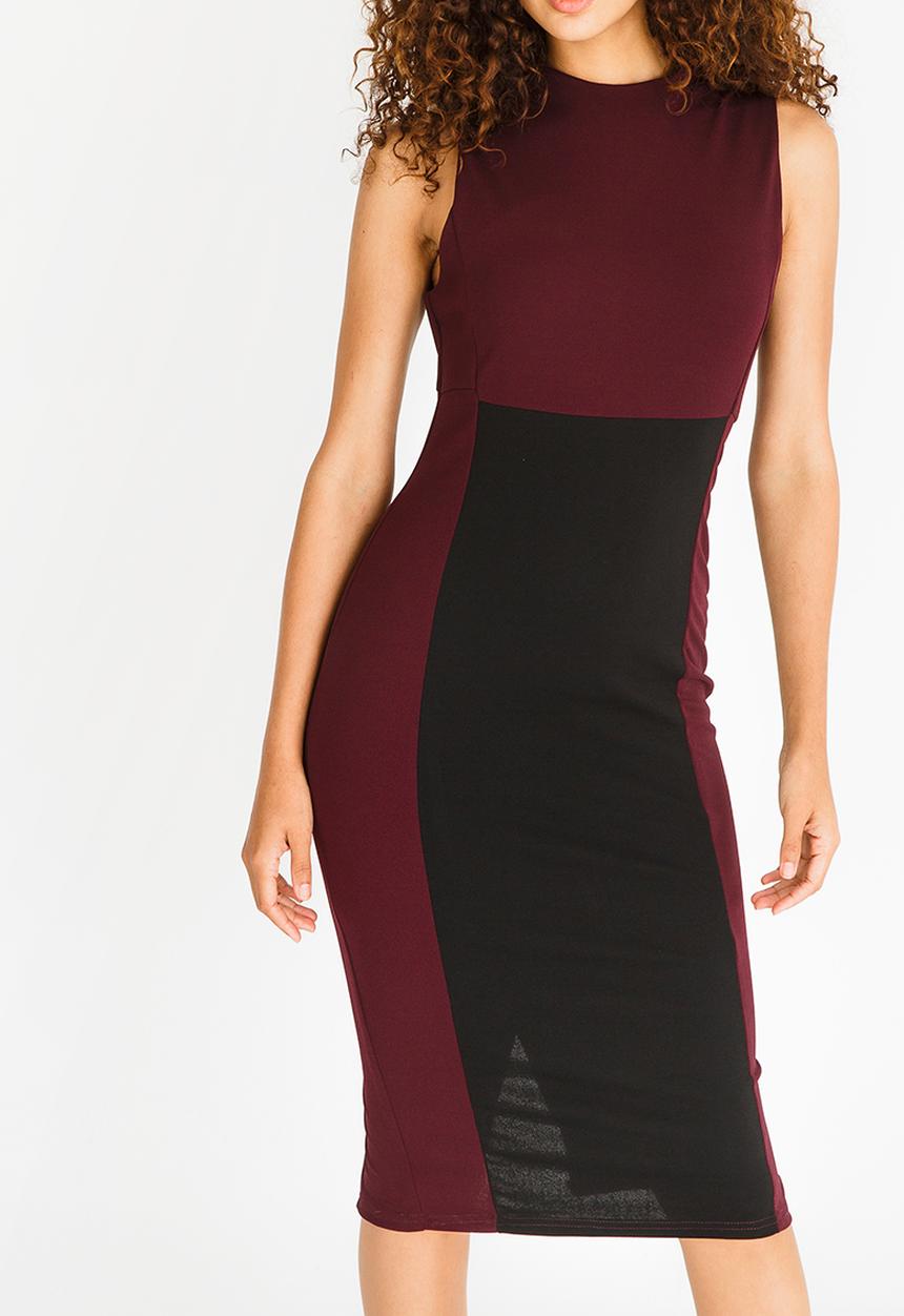 edit - Column Sleeveless Dress Burgundy