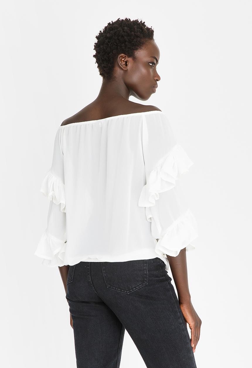STYLE REPUBLIC - Off the Shoulder Frill Blouse Off White