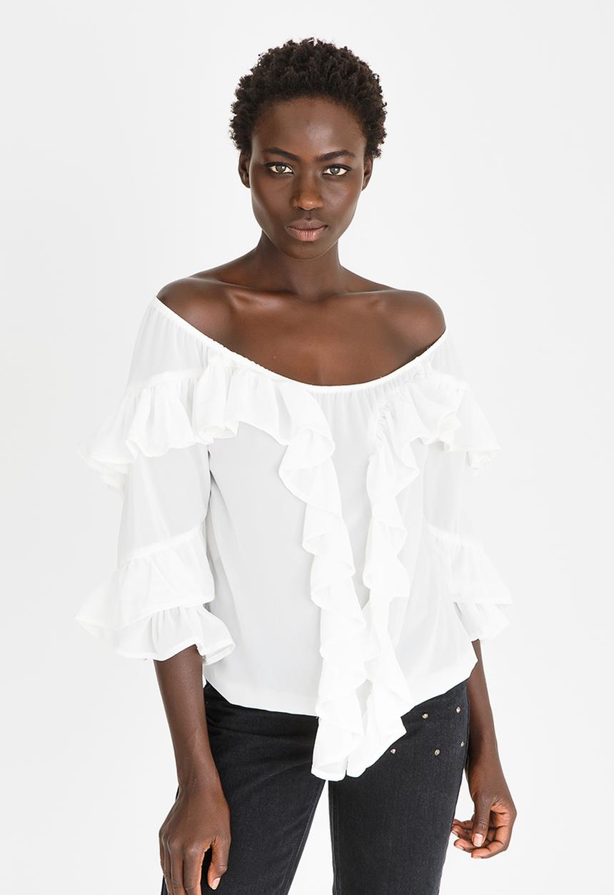 STYLE REPUBLIC - Off the Shoulder Frill Blouse Off White
