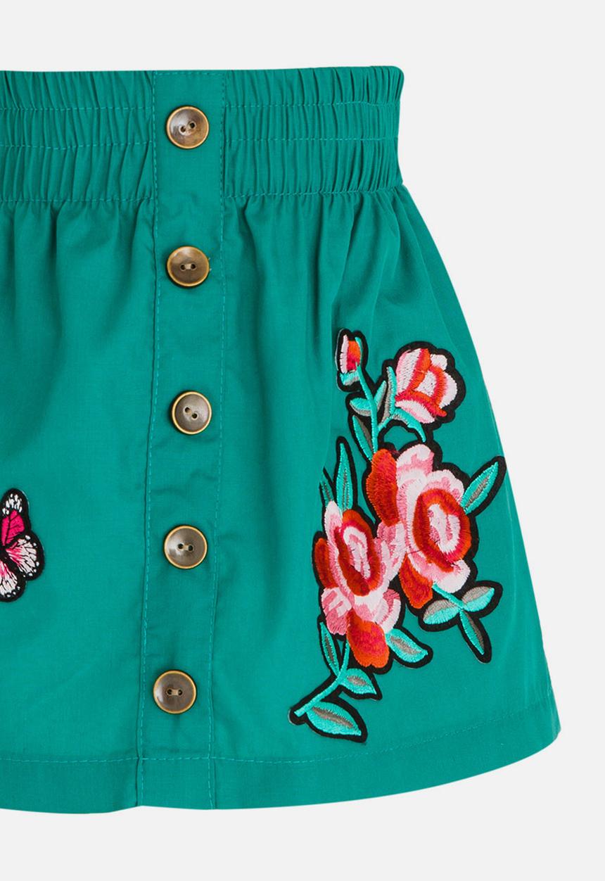 See-Saw - Button Through A-Line Skirt with Applique Green