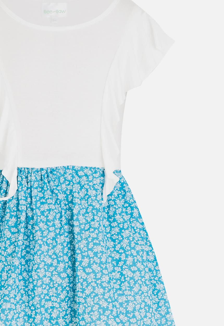 See-Saw - Combo Dress with Side Front Ruffles White