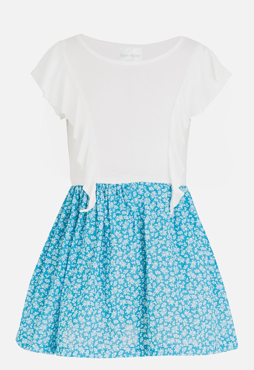 See-Saw - Combo Dress with Side Front Ruffles White