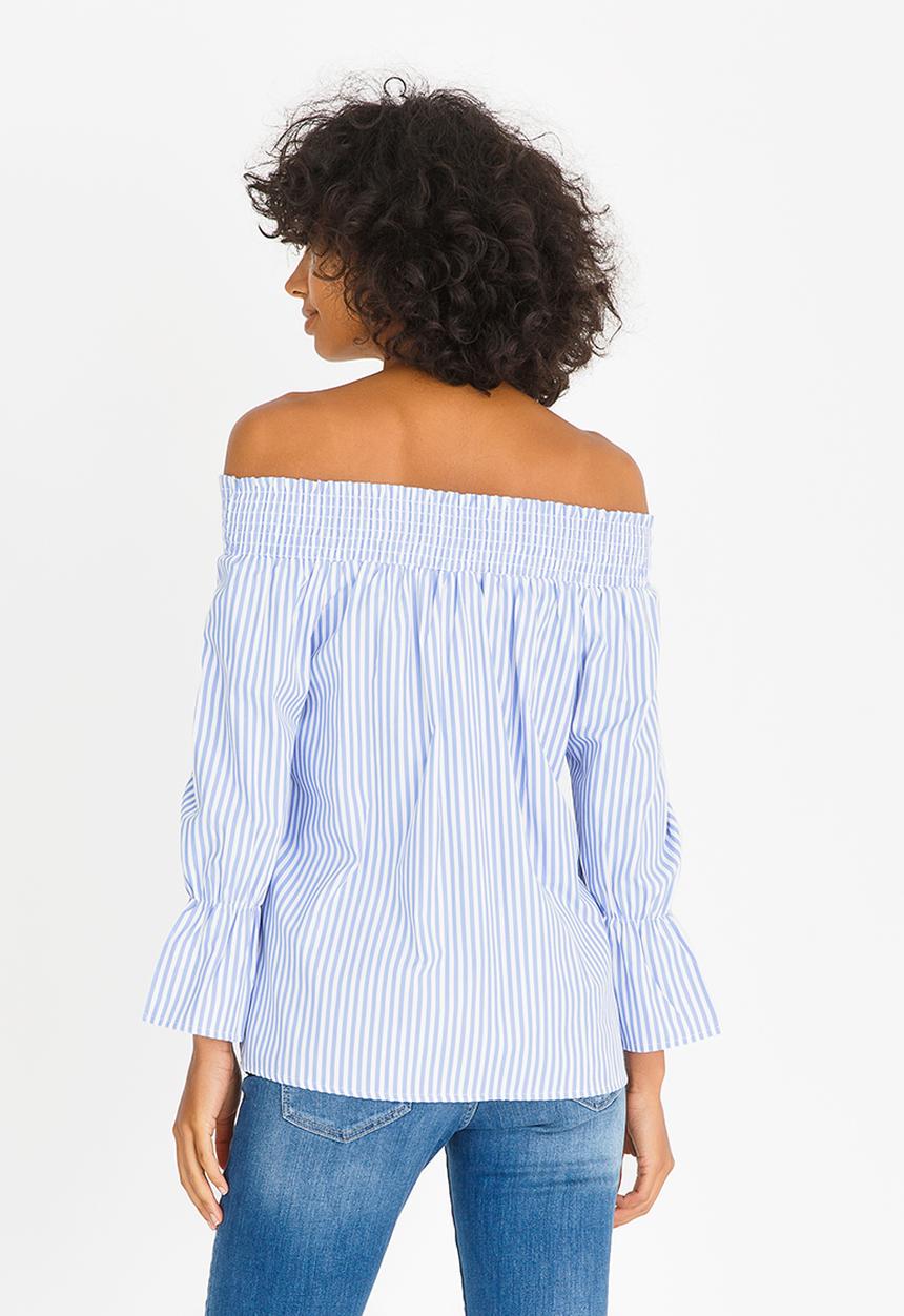 c(inch) - Striped Bardot Blouse Blue and White