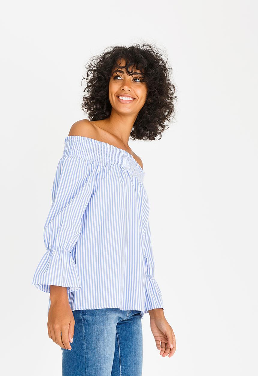 c(inch) - Striped Bardot Blouse Blue and White
