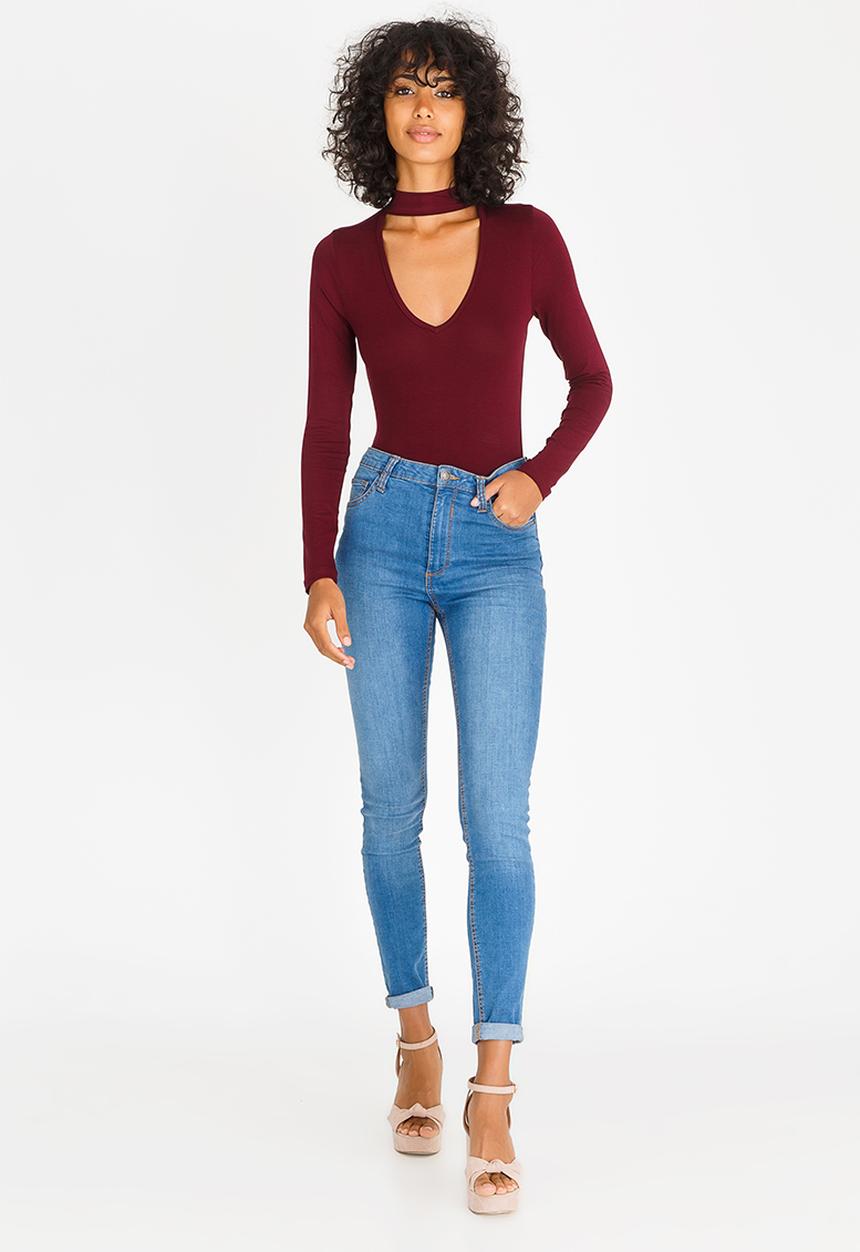 c(inch) - Choker Neckline Bodysuit Burgundy