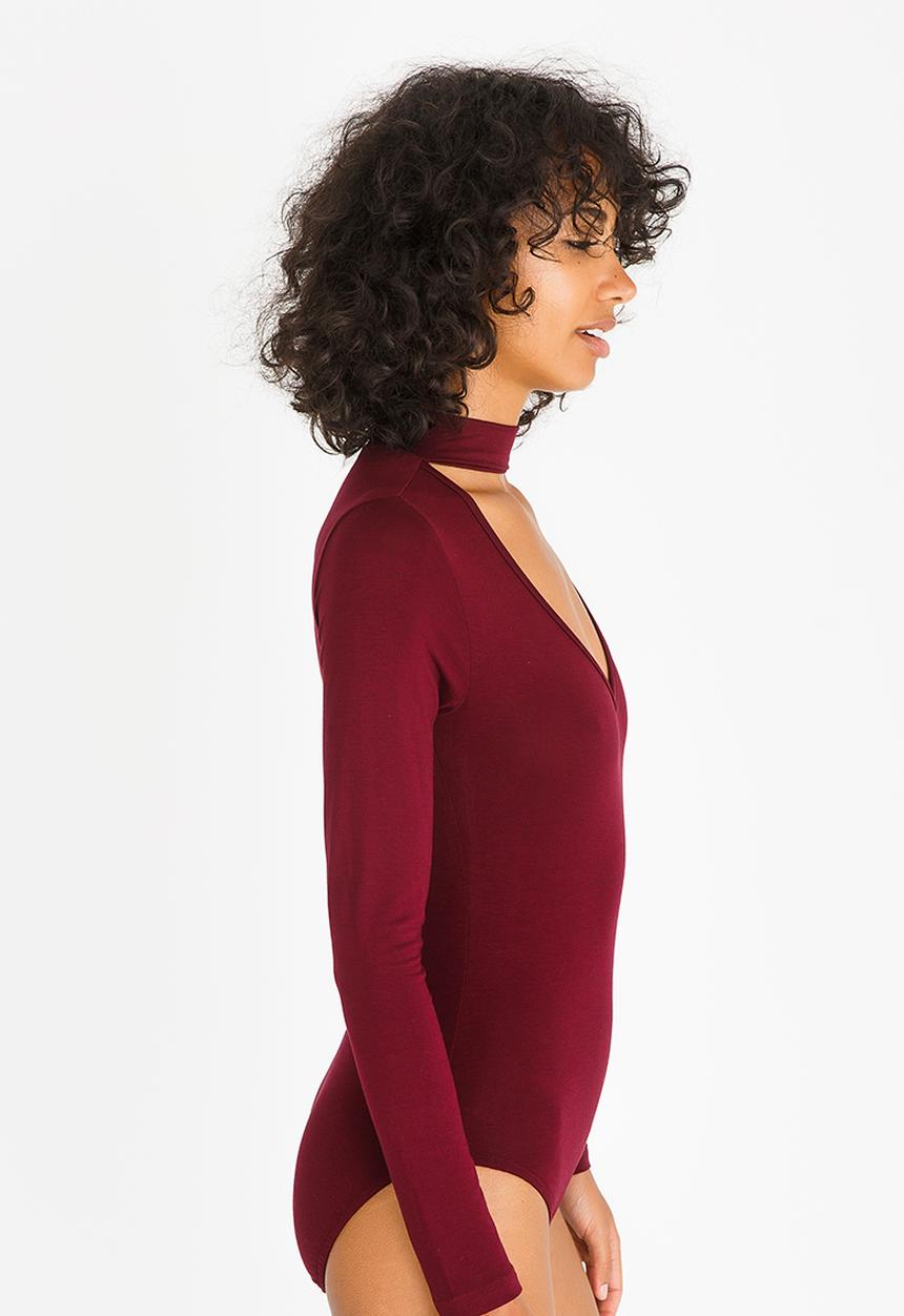 c(inch) - Choker Neckline Bodysuit Burgundy