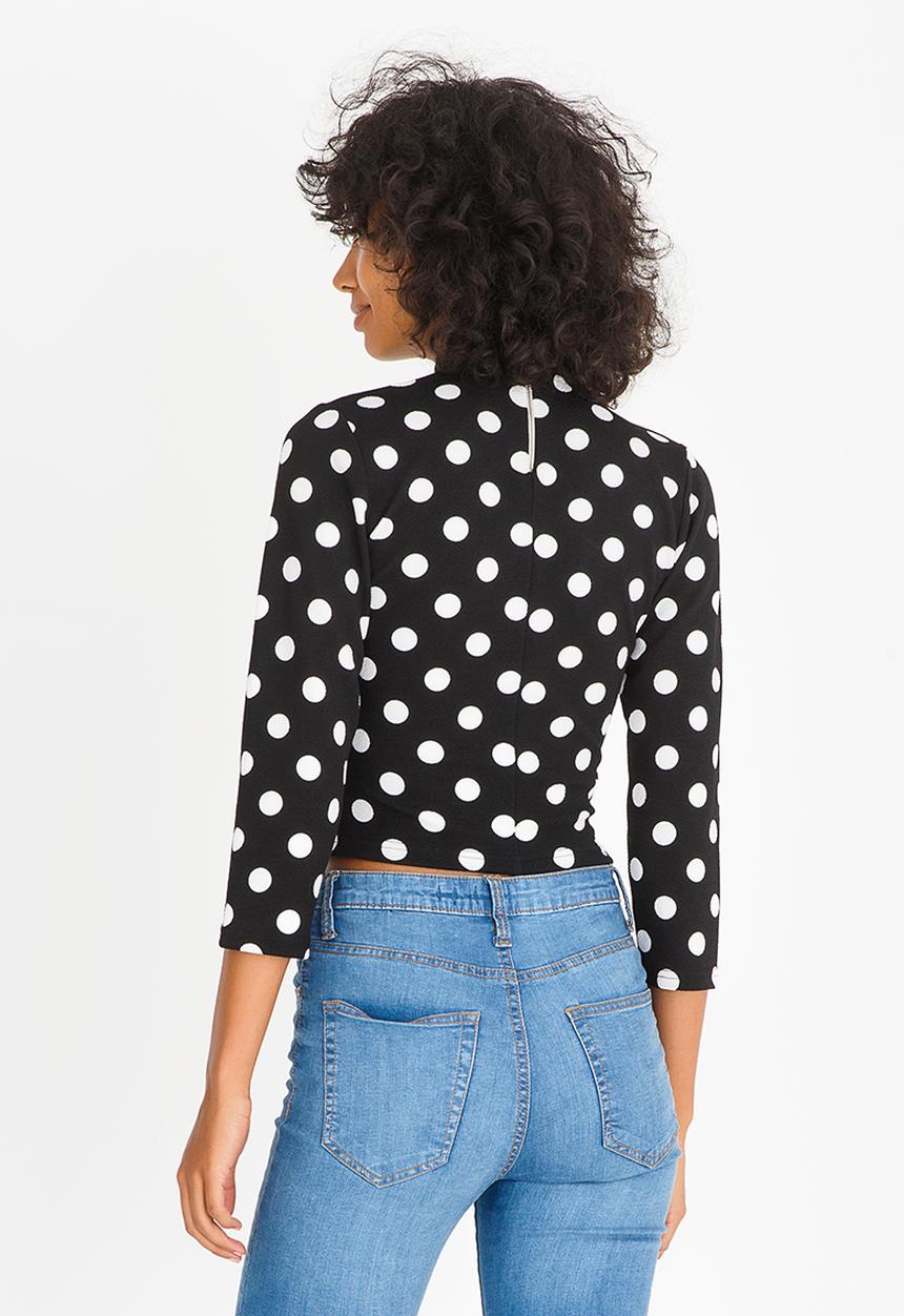 c(inch) - High  Neck Fitted T-shirt Black and White